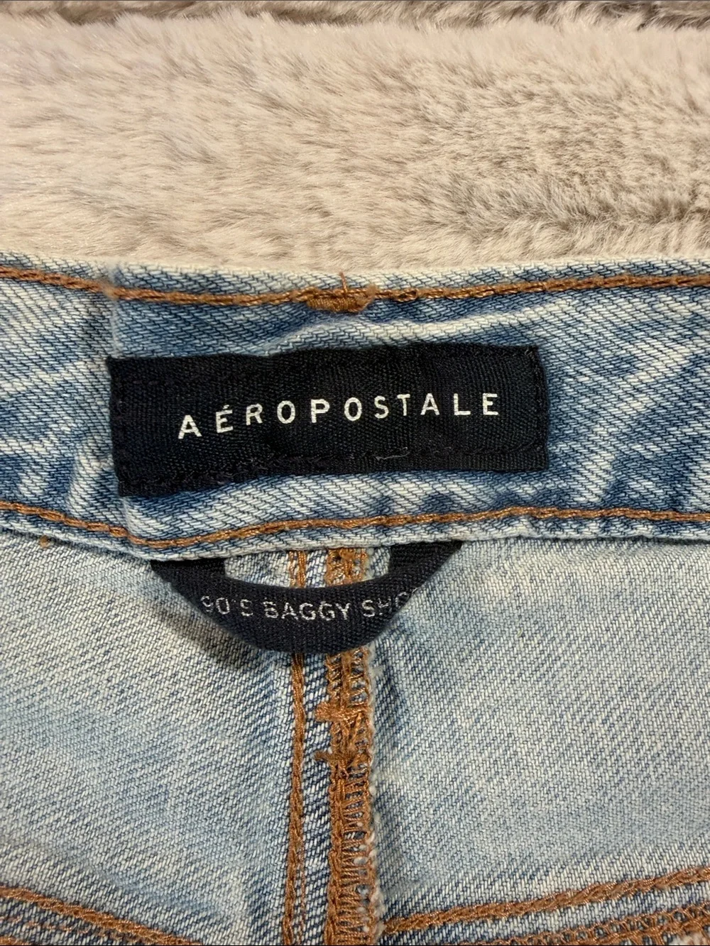 Aeropostale 90s Baggy Light Distressed Denim Shorts, 14